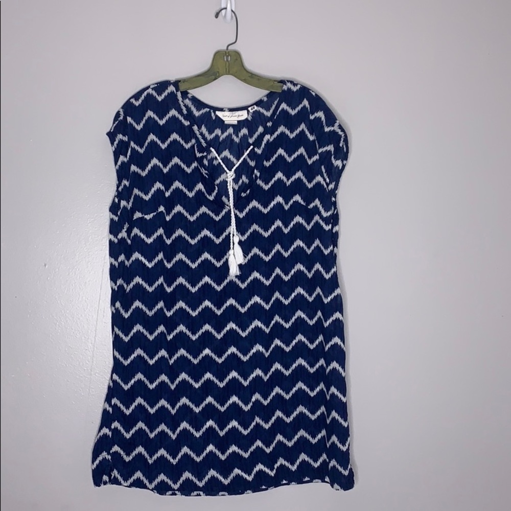 H&M L.O.G.G. Relaxed fit chevron tassel tunic top 10 blue women’s resort